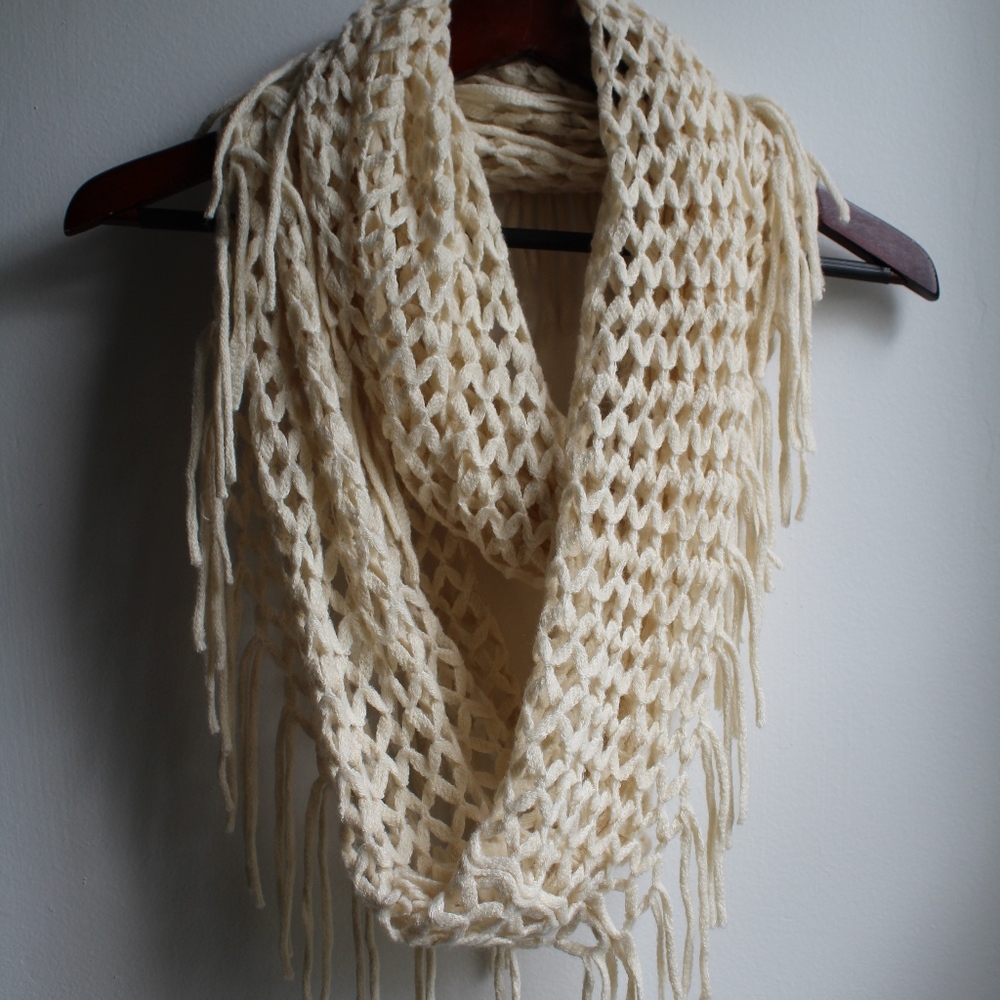 Cream Fringe Infinity Scarf